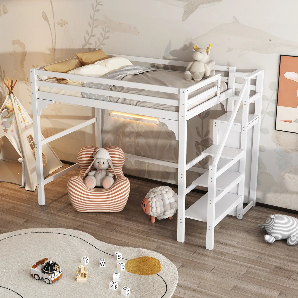 Letto a castello bianco con rete a doghe funzione contenitore in pino 140x200 cm