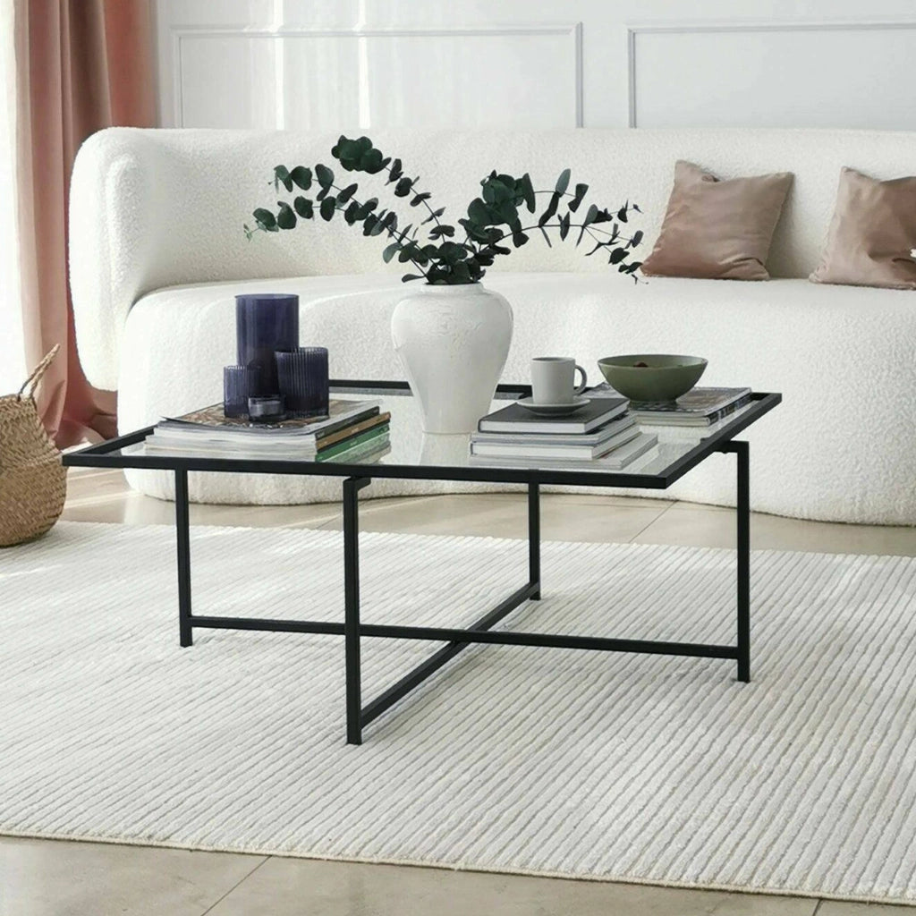 Mascate, Tavolino da Salotto Resistente All'appannamento, 85x85x35h cm Nero
