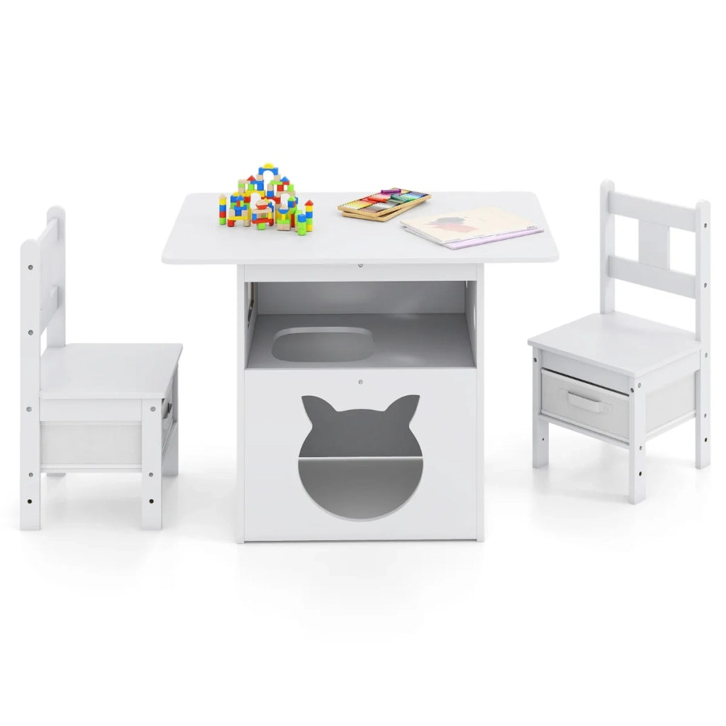 Set di mobili per bambini: tavolo 80 x 52 x 59 cm 2 sedie contenitore tessuto design multifunzionale MDF bianco 20_0018682