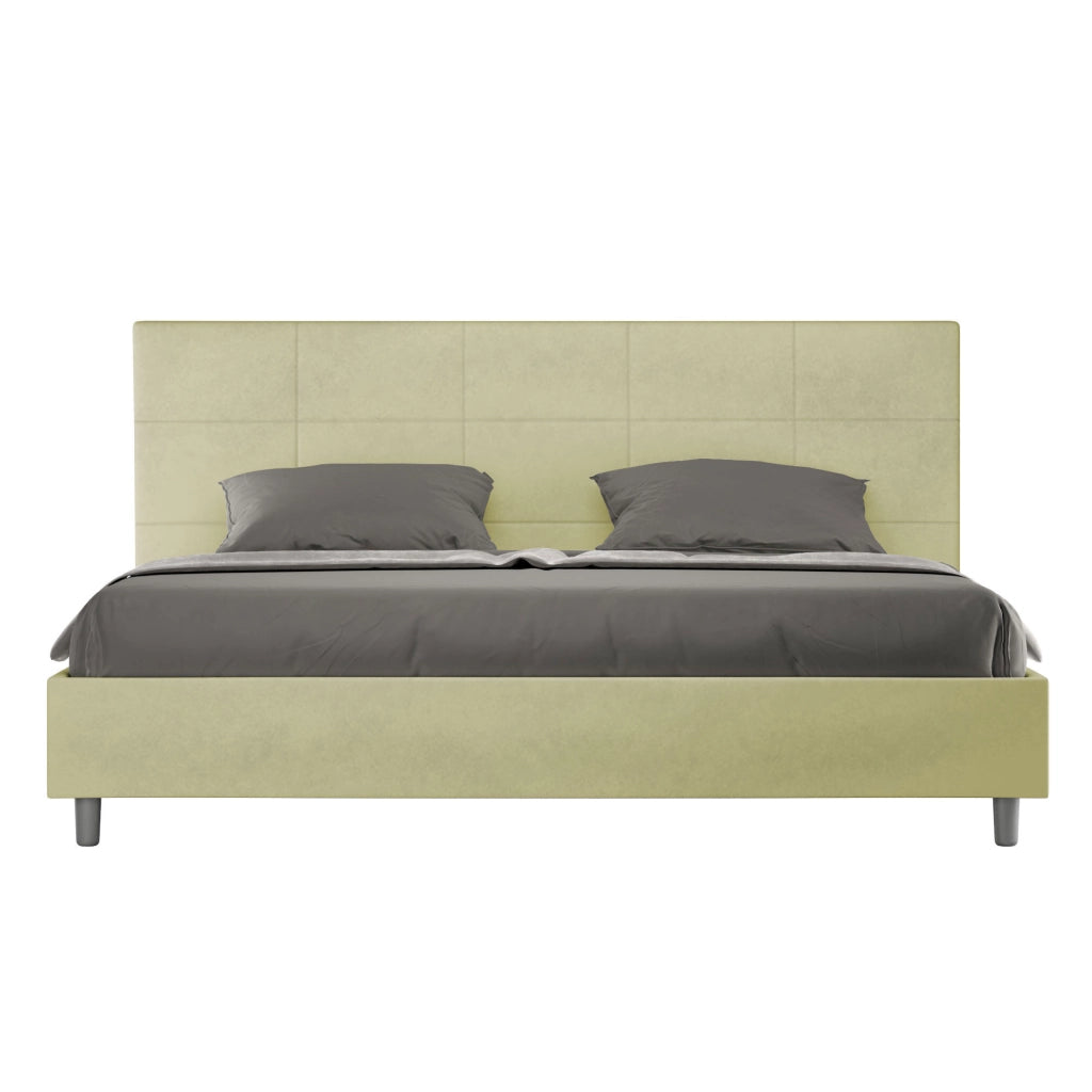 BS COM Letto matrimoniale king size con rete imbottito 190x200 microfibra tè verde