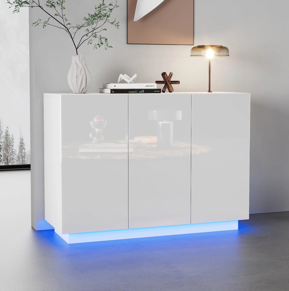 Credenza bianca lucida con luce LED, 120 x 40 x 75 cm