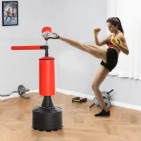 Sacco da Boxe ad Altezza Regolabile con Punching Ball e Base Riempibile, 88x48x155-205 cm, Rosso e Nero