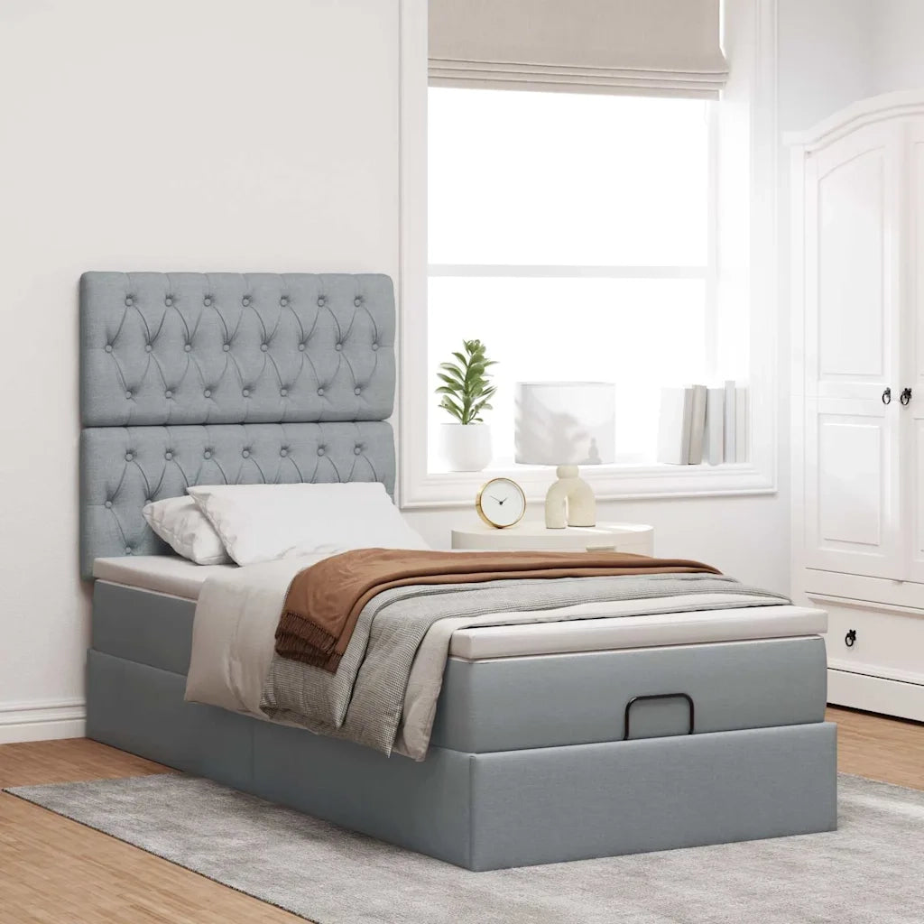 Pouf Letto con Materasso Grigio Chiaro 90x200 cm in Tessuto