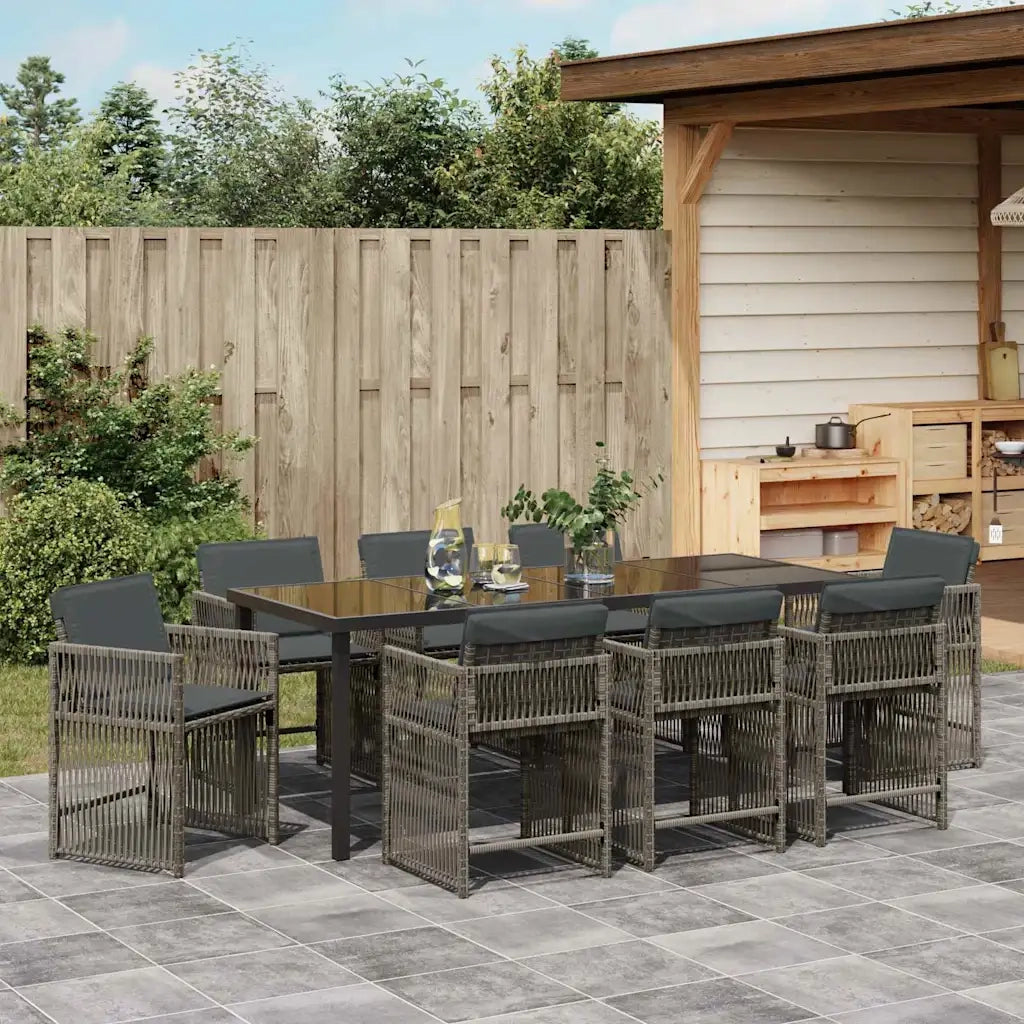 Set da Pranzo per Giardino 9 pcs Grigio polyrattan 3380780