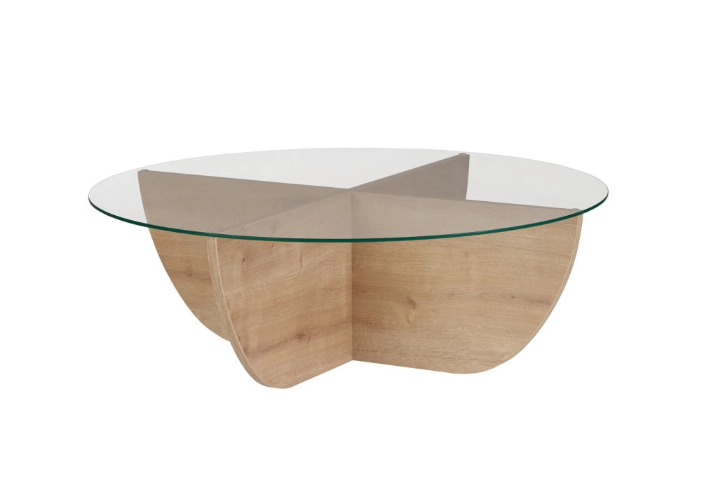 Tavolino in vetro "Liya" 90 x 90 x 30 cm - Rovere zaffiro