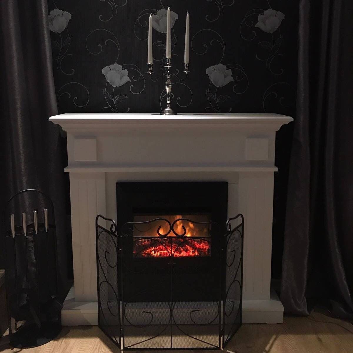 Camino Elettrico da Pavimento 99,7x103,4x27 cm Effetto Fiamma 2000W Marina & Cristina Bianco