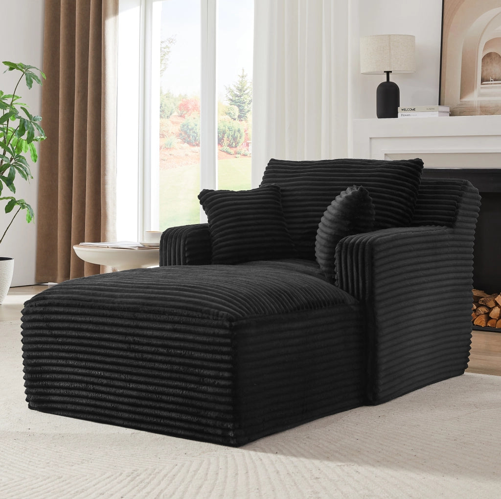 Chaise longue relax in velluto a coste nero, senza montaggio