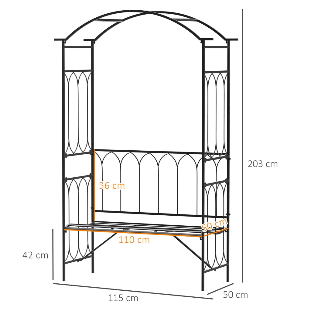 Arco per Rose in Metall con Panchina ¨C Zephmum ¨C Nero 115x50x203 cm