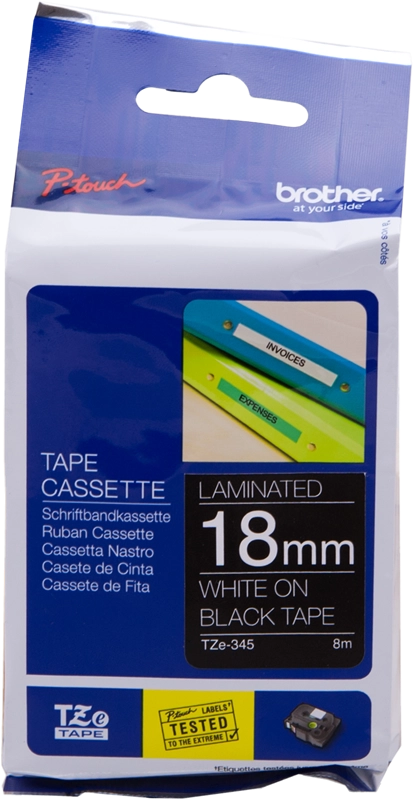 Brother TZE-355 nastro per etichettatrice Bianco su nero