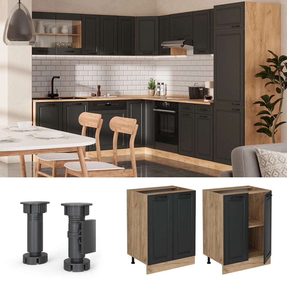 Mobiletto base cucina R-Line Antracite rustico/Rovere dorato 60 cm senza piano di lavoro Vicco