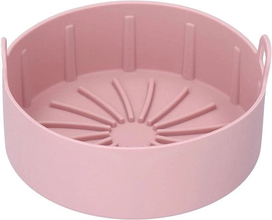 Friteuse in Silicone con Manico e Rivestimento Antiaderente - Resistente al Calore - Sostituzione Vaschetta per Friteuse Elettrica - 16 cm Rosa - Friteuse Reutilizzabile - Accessorio da Cucina