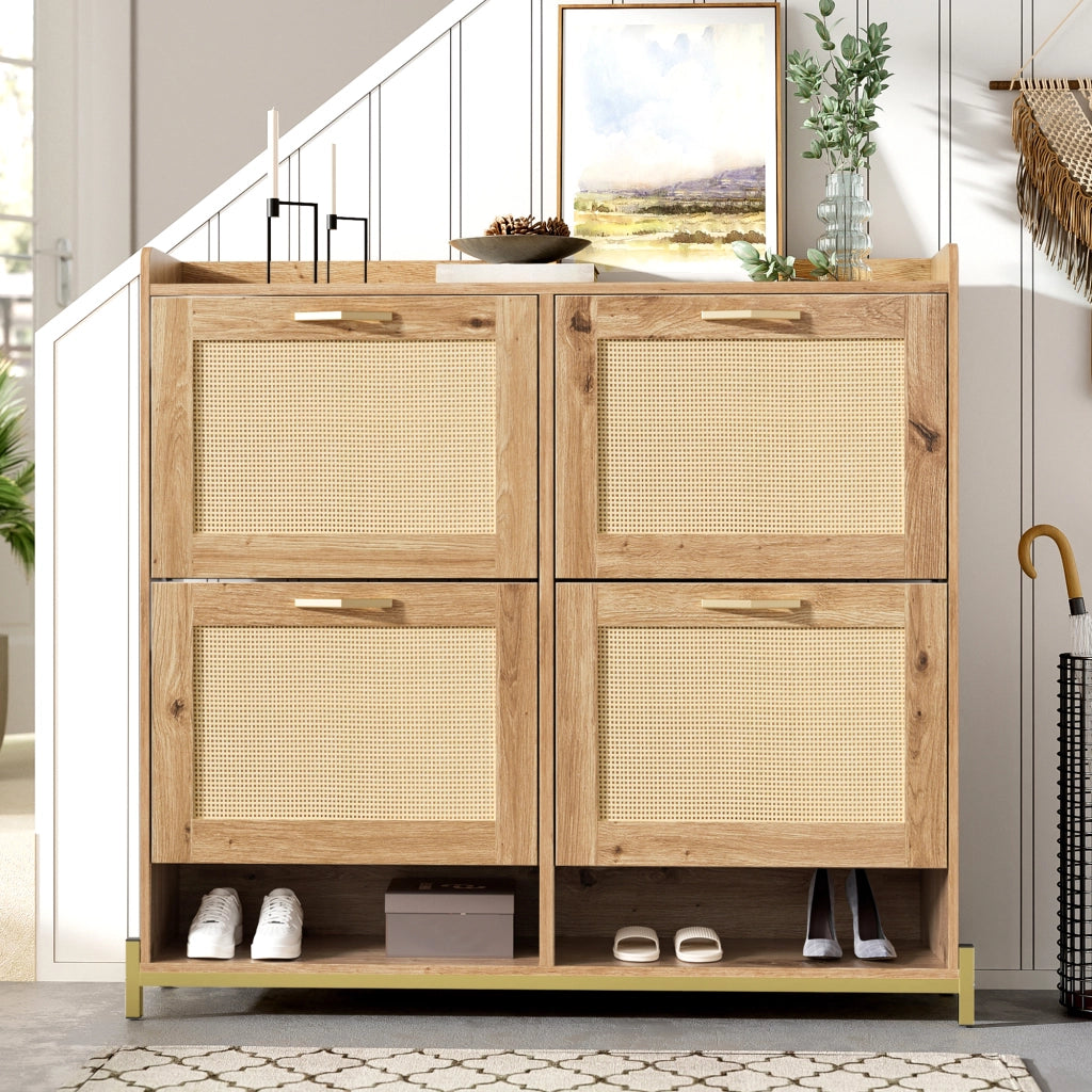 Scarpiera salvaspazio con 4 ante in MDF effetto legno e ripiano superiore per ingresso 108,5 × 24 × 100 cm