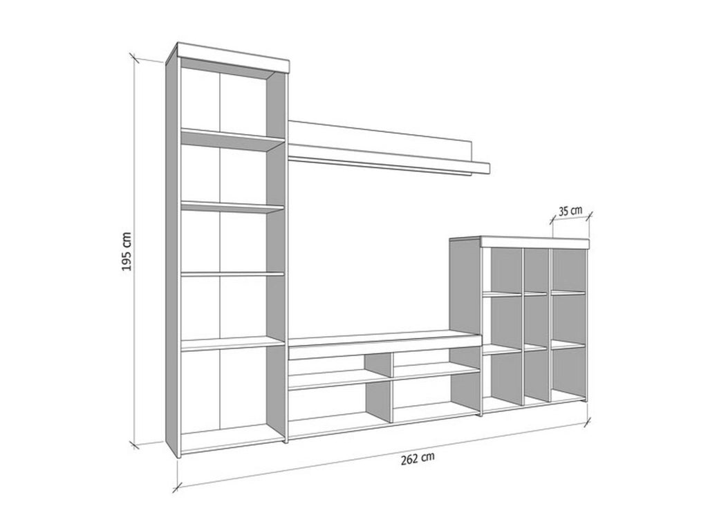 Mobile Soggiorno Oggiono, Parete Attrezzata Modulabile, 262x35x195h cm Bianco Larice