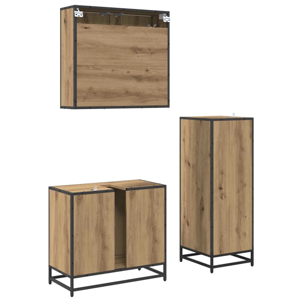 Set di mobili per il bagno con porta 3 pcs Rovere artigianale 3402394