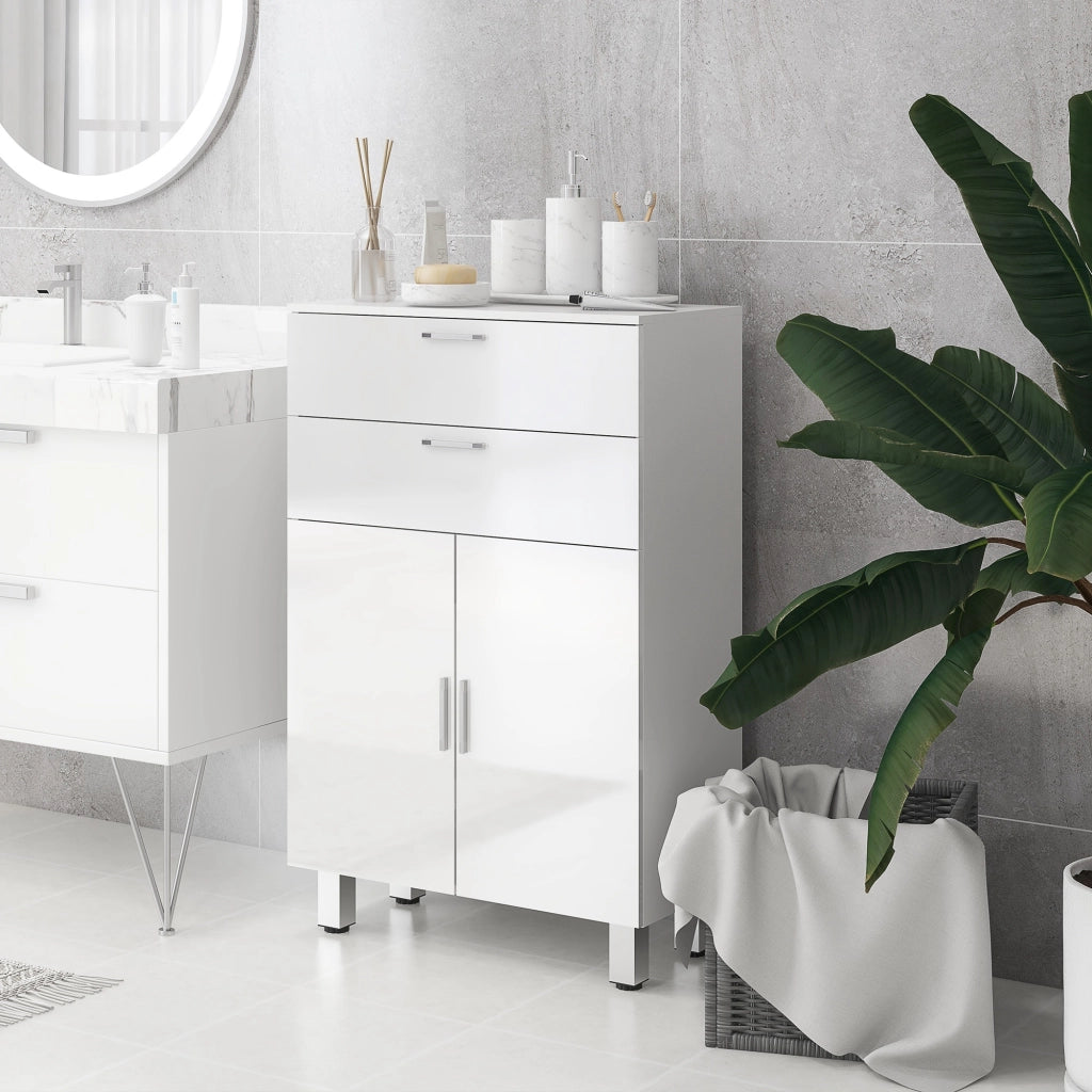 Mobile da Bagno con Cassettiera e Armadietto ¨C zephmum ¨C Legno, Bianco, 60x30x93 cm
