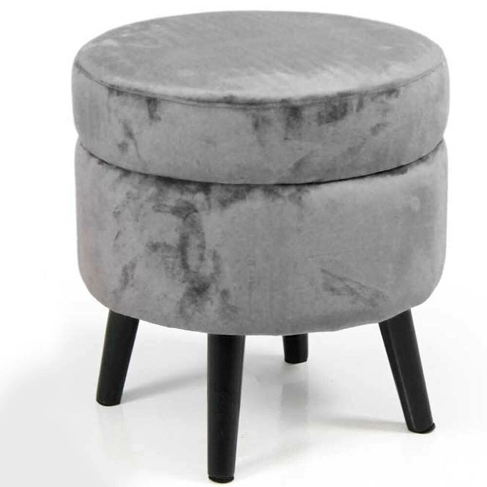 Pouf Contenitore Sgabello Cassapanca Poggiapiedi in Tessuto Velluto Grigio 37x40