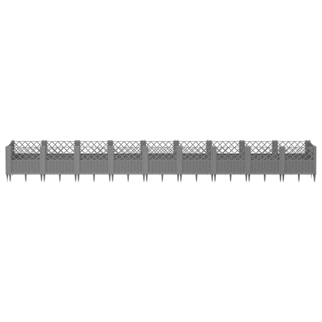 Fioriera rialzata per piante fiori patio giardino con picchetti colore chiaro 363,5 x 43,5 x 43,5 cm PP grigio 02_0038208