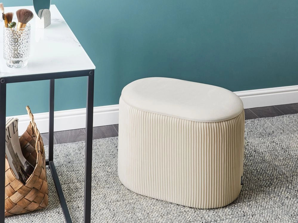 Pouf beige chiaro in velluto Glamour Poggiapiedi Soggiorno Camera da letto