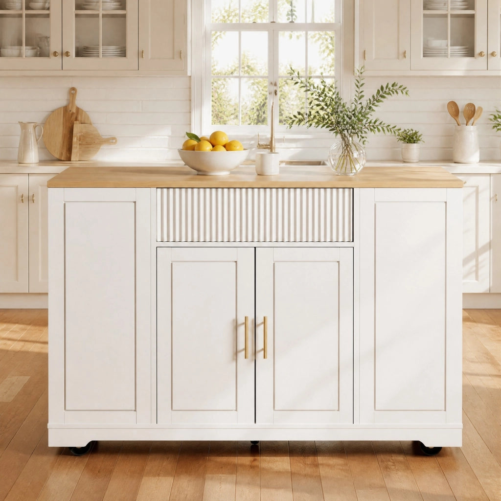 ISOLA DA CUCINA CON RUOTE 120x50x92 cm BIANCO MDF E METALLO