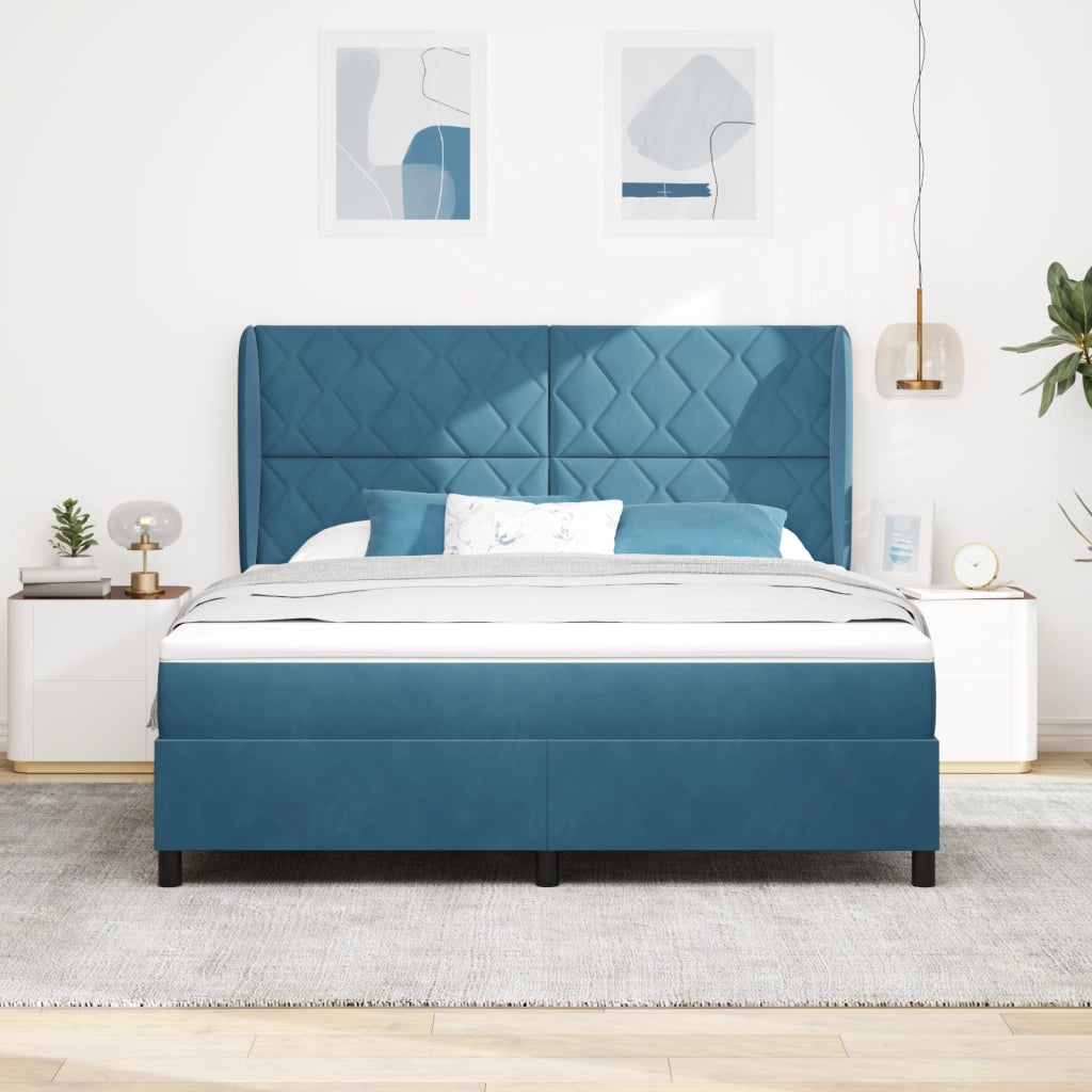 Letto a Box Spring con Materasso blu scuro 180x200 cm in Velluto