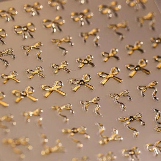 Sticker per unghie a forma di fiocchetto 3D - Tatuaggi autoadesivi per unghie in oro per design unghie - Accessori per arte unghie a gel per manicure e DIY