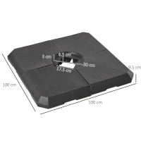 Base per Ombrellone a Braccio da 4 Pezzi Riempibile con Acqua o Sabbia per Basi a Croce da 100x100cm, Nero