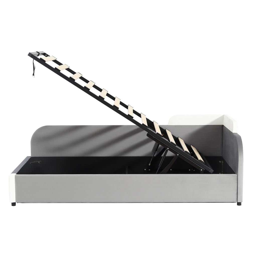 Letto imbottito 90x200 cm con contenitore idraulico e sponda morbida in velluto