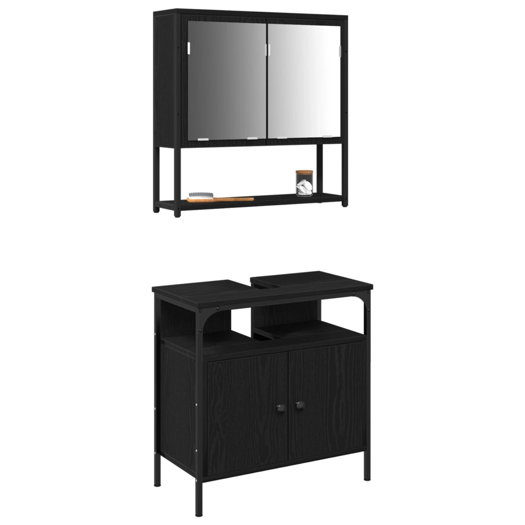 Set di mobili da bagno a 2 pezzi in legno ingegnerizzato rovere nero