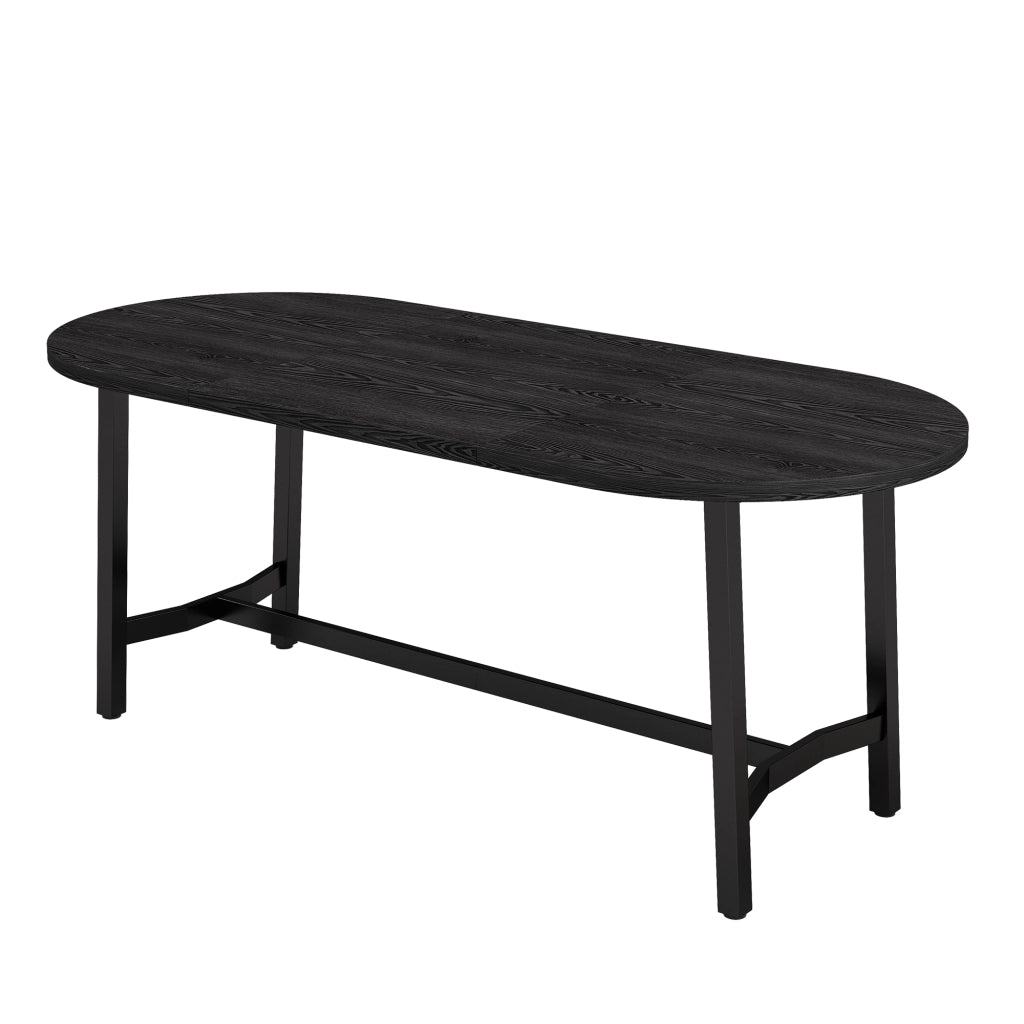Tavolo da pranzo 180x80 cm in MDF e ferro, per 6-8 persone, nero, angoli arrotondati