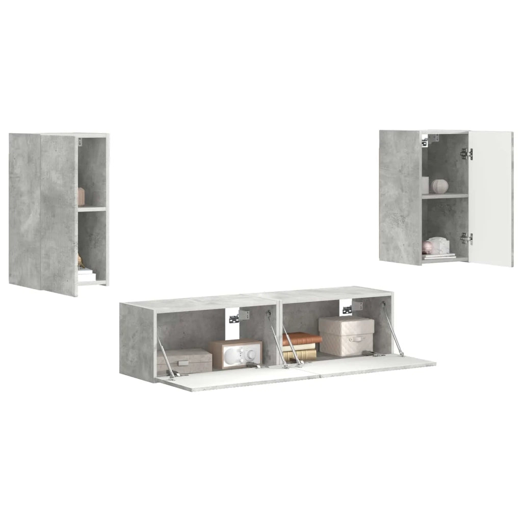 Set mobile TV 4 pz-Credenza per TV Grigio cemento Legno multistrato 506083