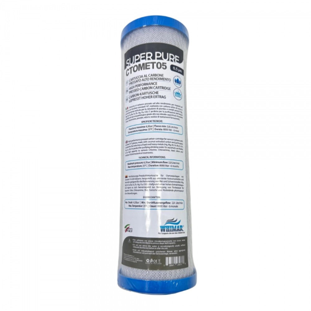 Whimar SuperPure CTOMET05 - cartuccia carbon Block 0,5um ad alto rendimento per impianti 10"