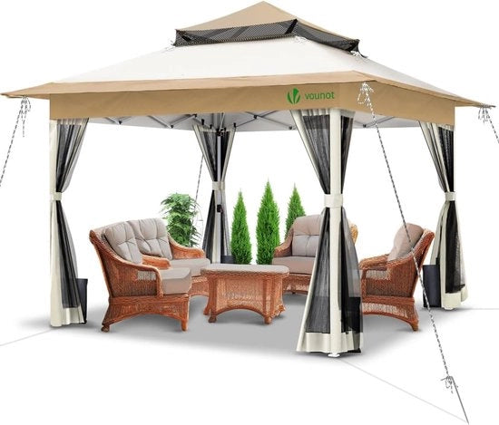 Cabina di Giardino Pop-Up 36 m x 36 m con Pareti in Vetro - Assemblaggio Rapido | Ombrello di Giardino Opacabile