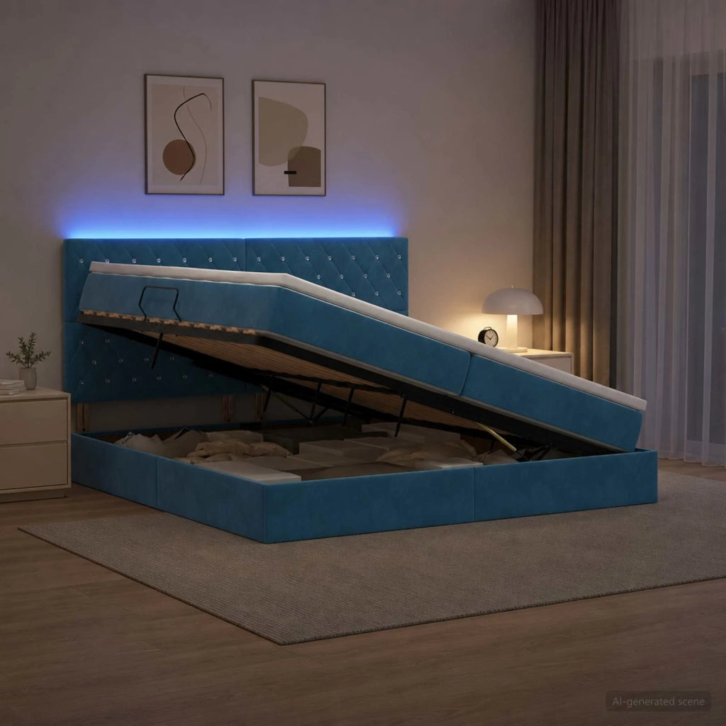 Letto con contenitore LED e materasso Blu Scuro 200 x 200 cm 3460096