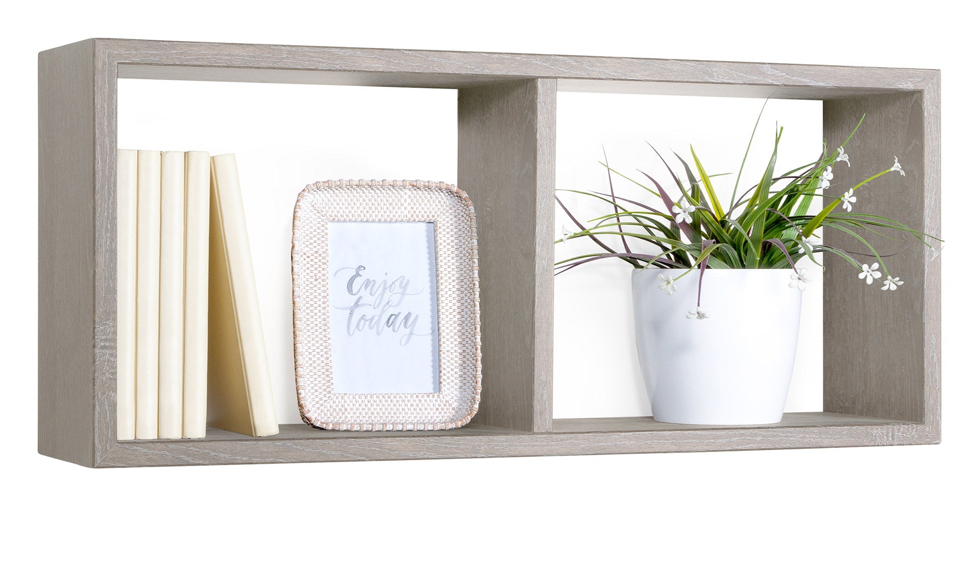 Mensola Rettangolare 2 Scomparti da Parete 70x30x15,5 cm in Fibra di Legno Morgana Rovere Grigio New