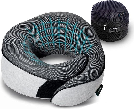 Nekkussen U-vormig in traagschuim 100% - reiskussen con maschera da sonno e auricolari - supporto cervicale per viaggi con aereo, auto, treno - accessori inclusi