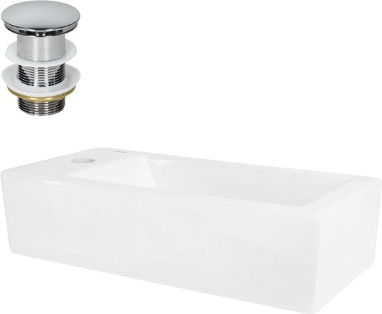 Wastafel inclusa con impianto di scarico in argento senza sovrappi 51x25x13 cm bianca ceramica in muratura a destra