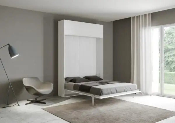 Letto matrimoniale francese a scomparsa 140 Kentaro con pensile bianco frassino