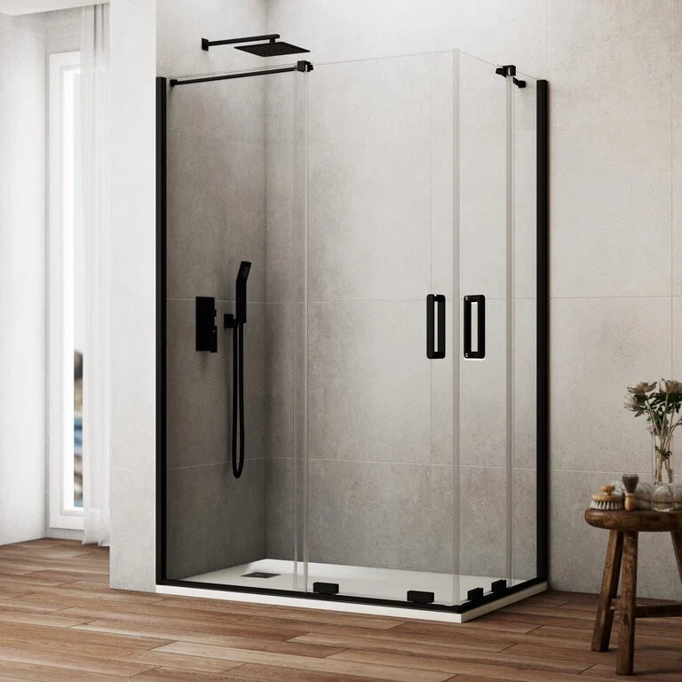 Box doccia angolare KENNA apertura al vertice 80x75 cm (75-80/70-75) nero opaco vetro trasparente