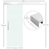 Porta Scorrevole in Vetro Smerigliato e Satinato con Binario e Maniglia per Bagno Cucina 210cm