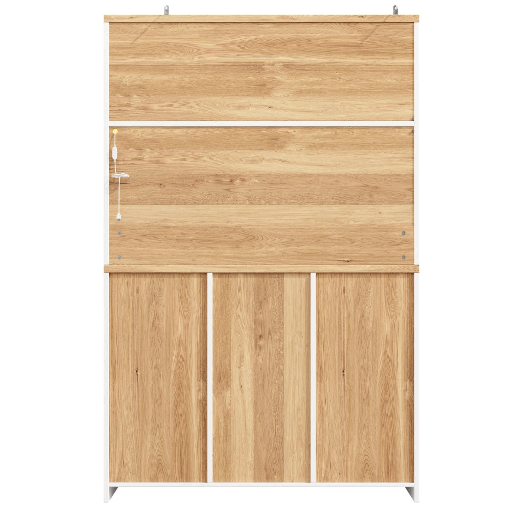 BUFFET 120x40x180 cm in MDF e vetro, bianco effetto legno con LED