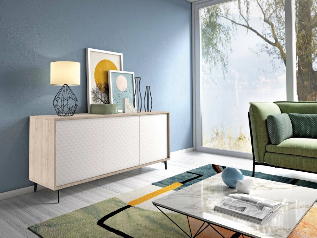 Madia Aminda, Credenza 3 Ripiani Made in Italy, 184x45x77h cm Bianco