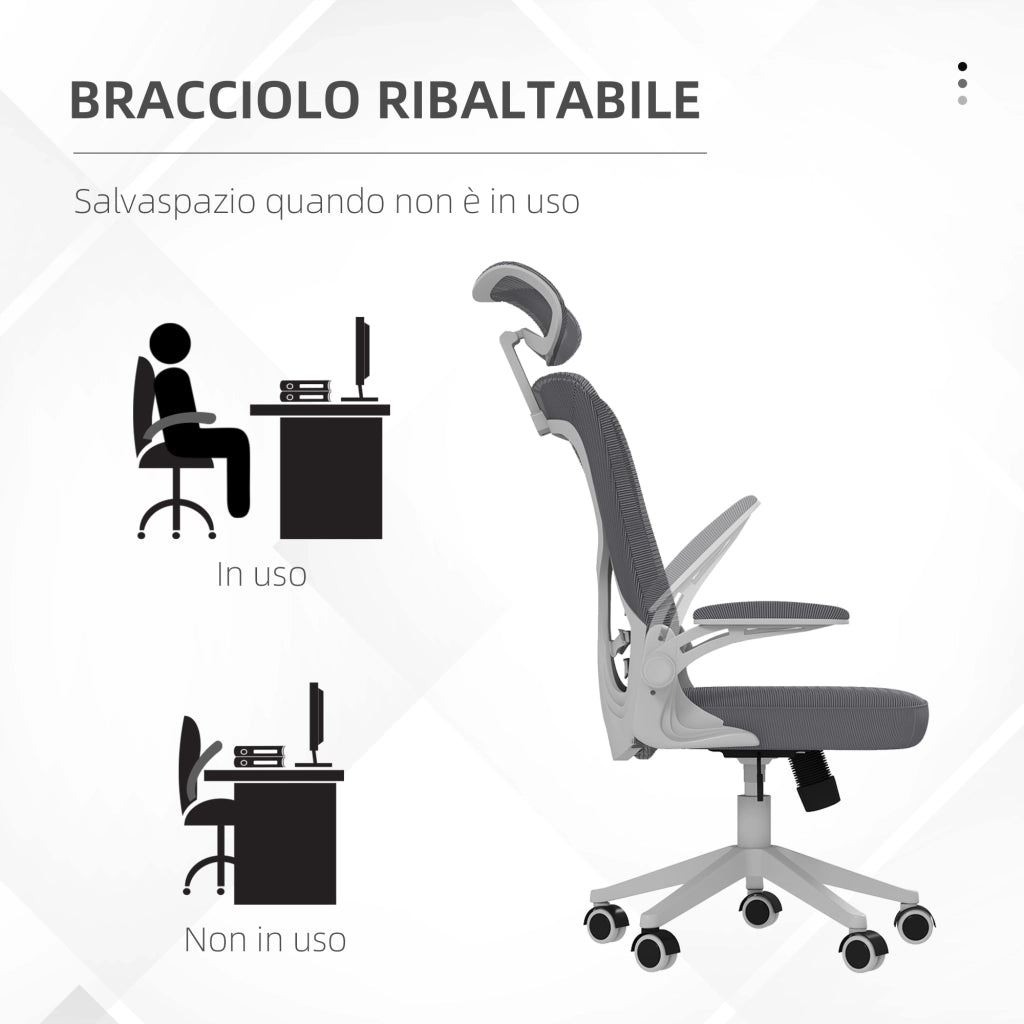 Easycomfort Sedia da Ufficio ad Altezza Regolabile con Supporto Lombare e Braccioli Ribaltabili, 65x64x120-130 cm