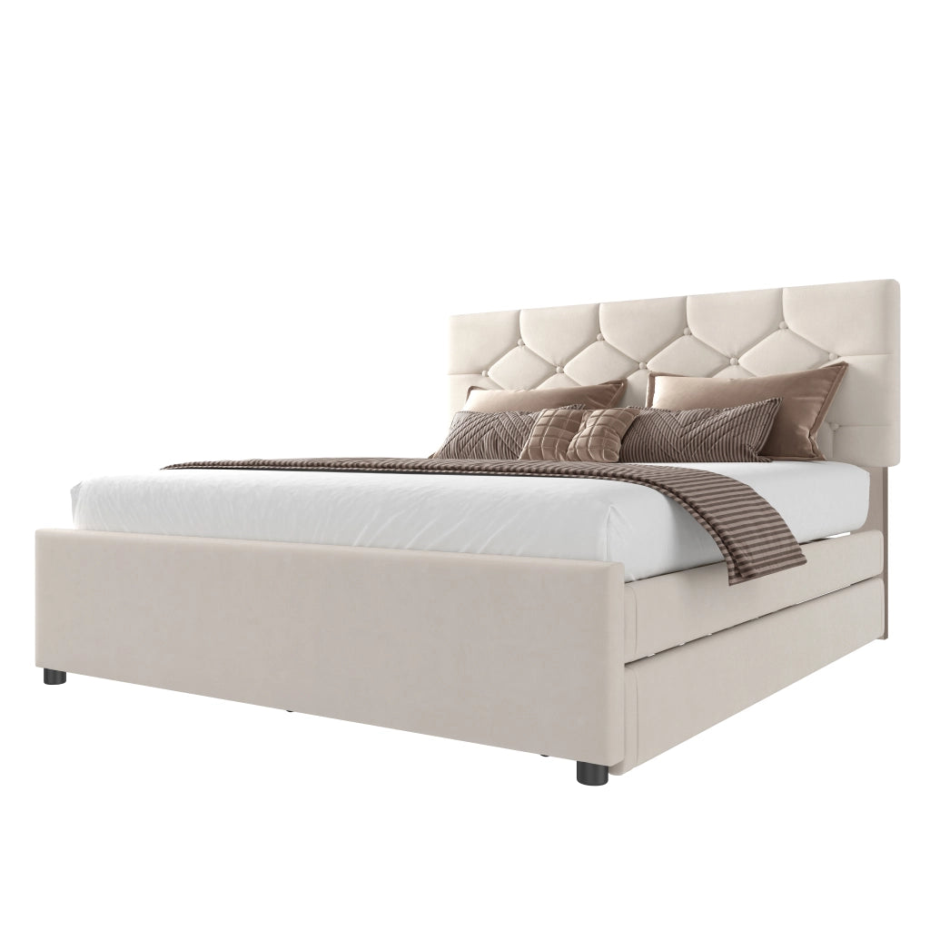 letto imbottito velluto beige 140 x 200 cm