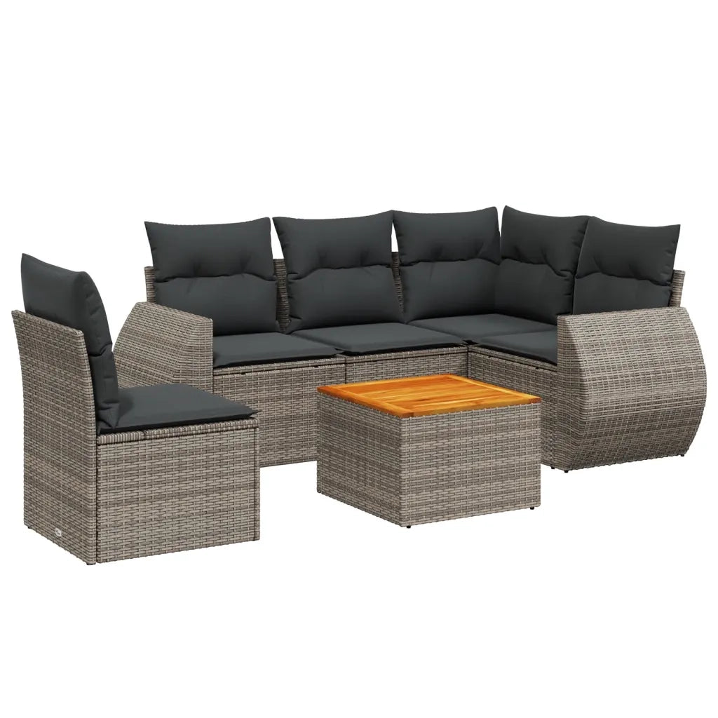 Set Divano da Giardino 6 pz con Cuscini Grigio in Polyrattan 3225010