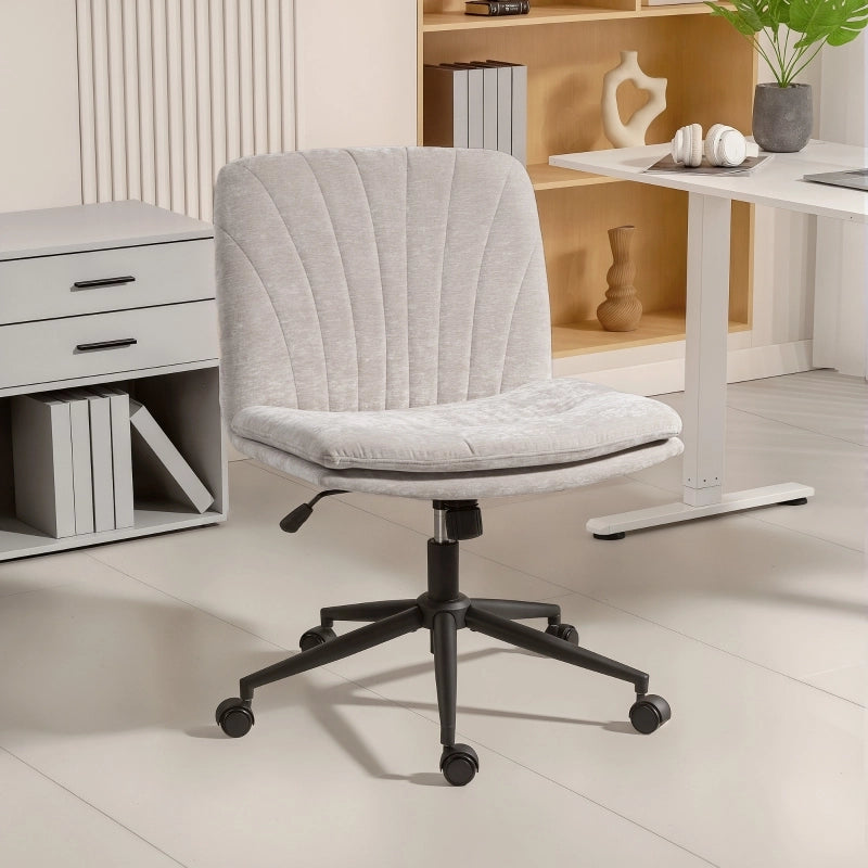 Sedia da ufficio girevole con altezza regolabile e funzione dondolo seduta in ciniglia beige 62 × 67 × 83-93 cm