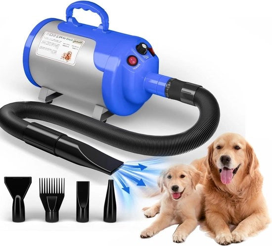 Asciugacapelli silenzioso per cani - 52V / 3800W motore - velocità regolabile - asciugacapelli per cani con 4 getti diversi - tubo elastico per cani Asciugacapelli per cani