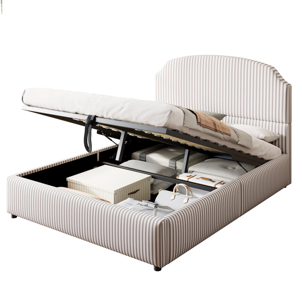 Letto imbottito 140x200 cm con contenitore e testiera ampia in tessuto