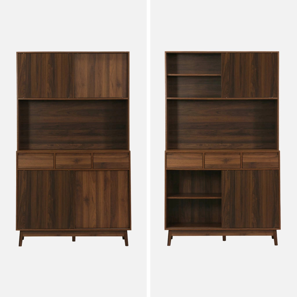 Credenza effetto legno a 4 ante e 3 cassetti, 110cm, noce