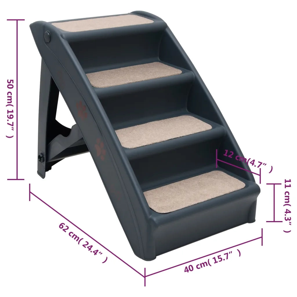 Scala per Cani Pieghevole con 4 Gradini Grigio Scuro CFW2553754
