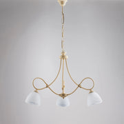 Lampadario 3 Luci Dallas Ferro Battuto Avorio Decapè Vetro Bianco